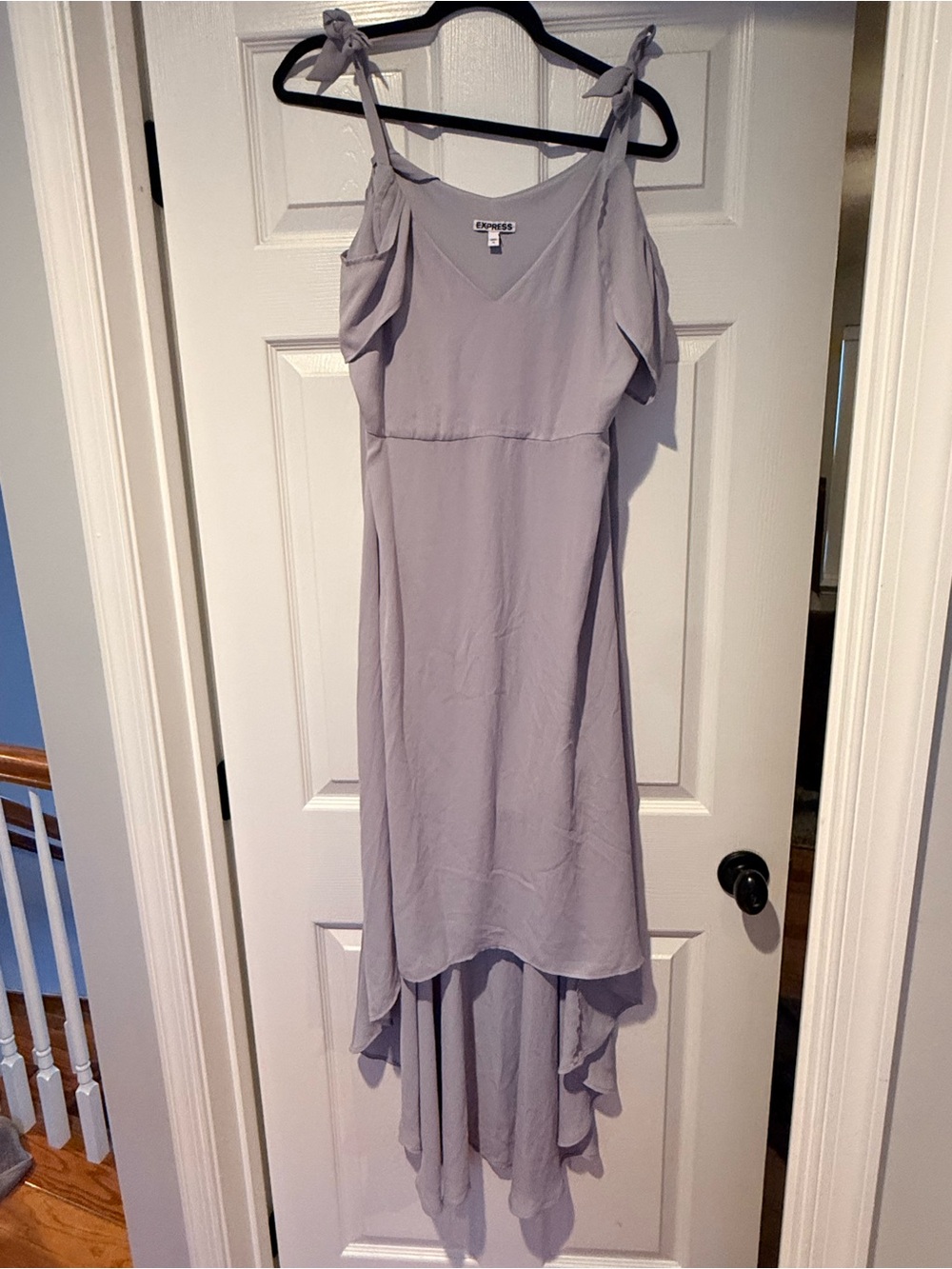 Express light Gray formal High-Low Slip Dress with Tie Straps